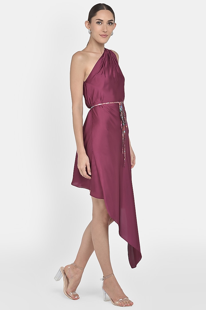 Wine Digital Printed Asymmetric Draped Summer Dress by Na-Ka at Pernia's Pop Up Shop