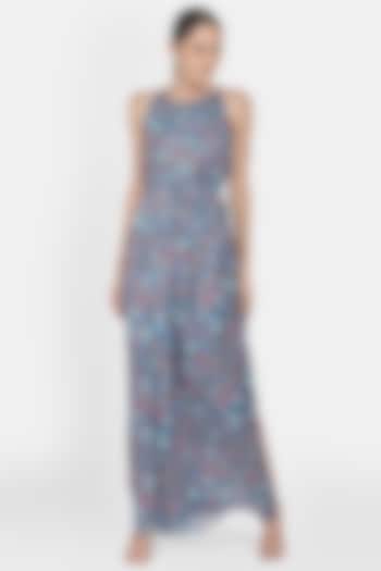 Cobalt Blue Digital Printed Draped Gown by Na-Ka at Pernia's Pop Up Shop