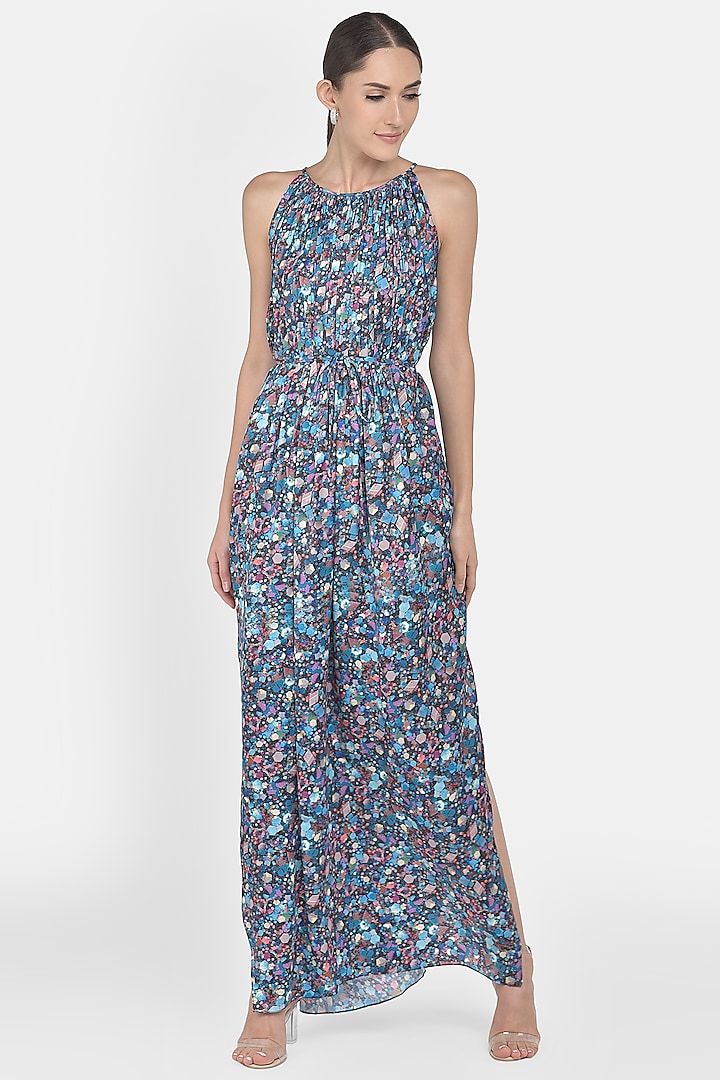 Cobalt Blue Digital Printed Draped Gown by Na-Ka at Pernia's Pop Up Shop