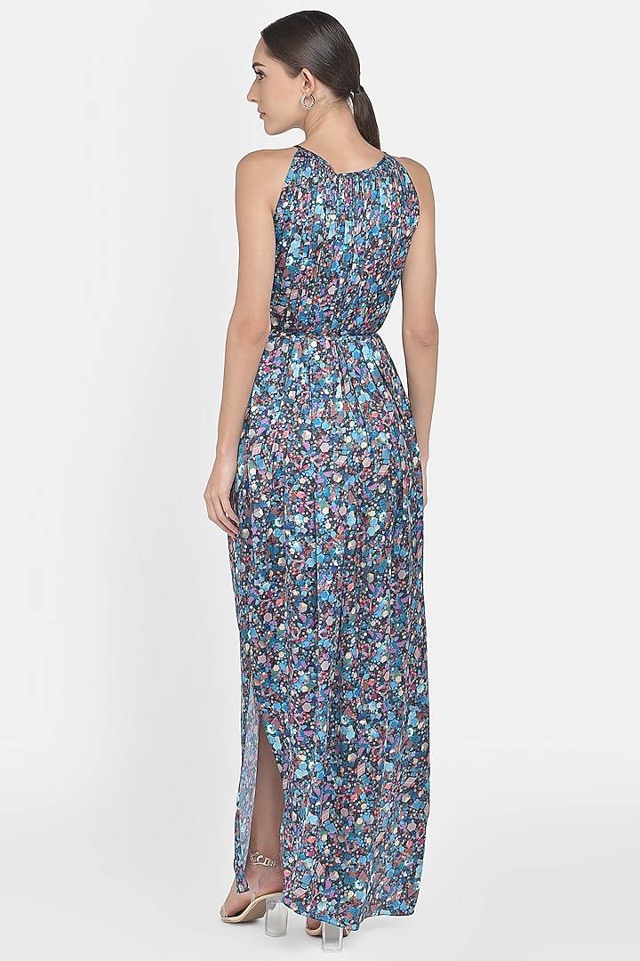 Cobalt Blue Digital Printed Draped Gown by Na-Ka at Pernia's Pop Up Shop