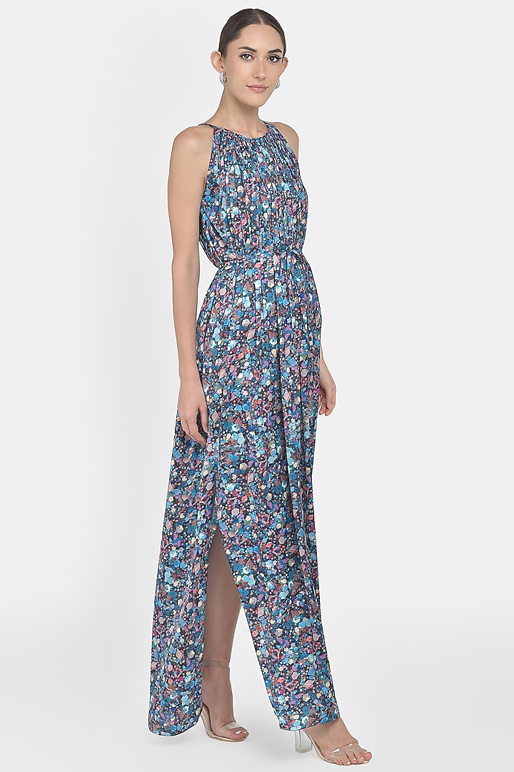 Cobalt Blue Digital Printed Draped Gown by Na-Ka at Pernia's Pop Up Shop