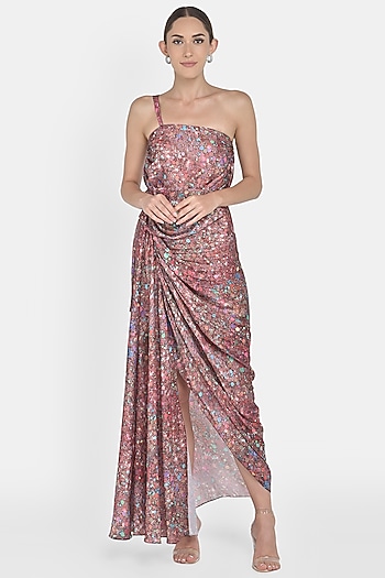 Wine Digital Printed Draped Gown by Na-Ka at Pernia's Pop Up Shop