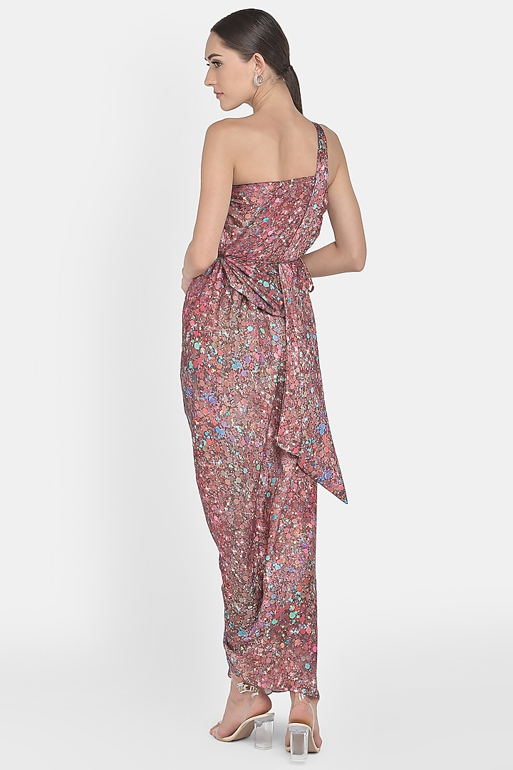 Wine Digital Printed Draped Gown by Na-Ka at Pernia's Pop Up Shop