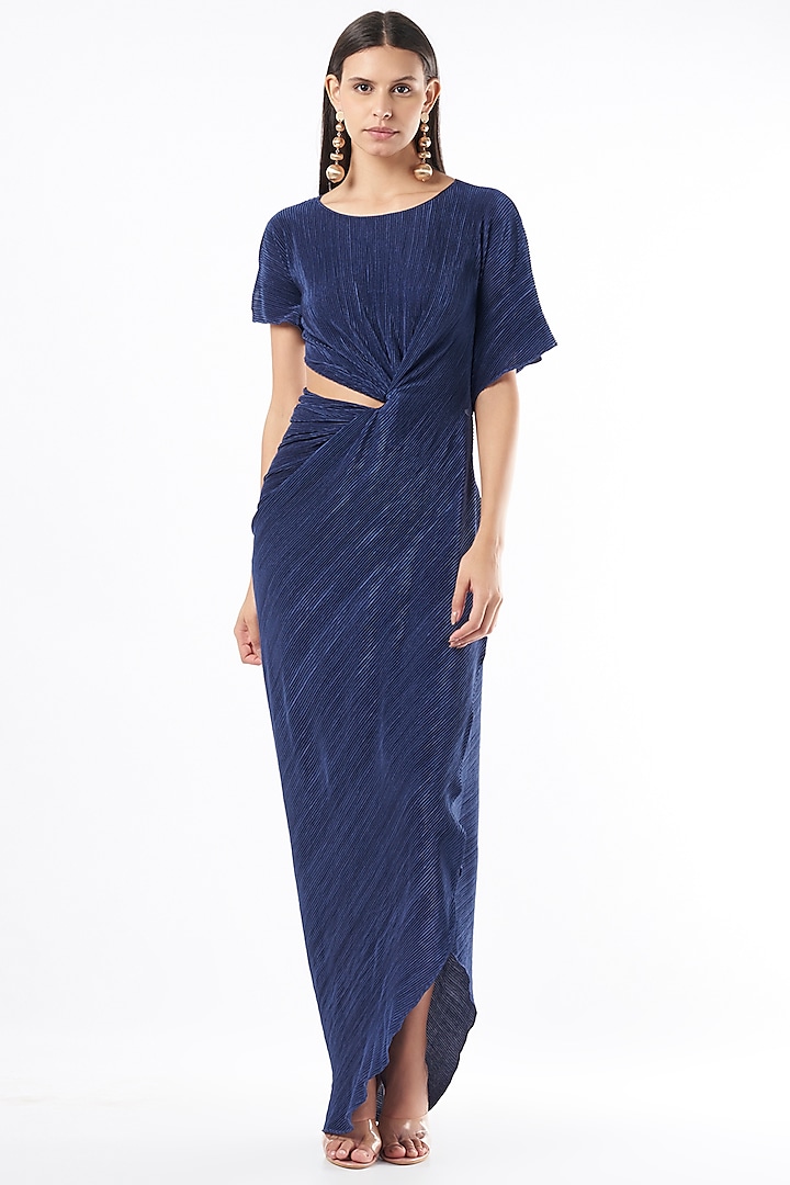 Midnight Blue Draped Gown by NA-KA