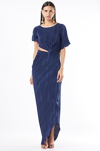 Midnight Blue Draped Gown by NA-KA