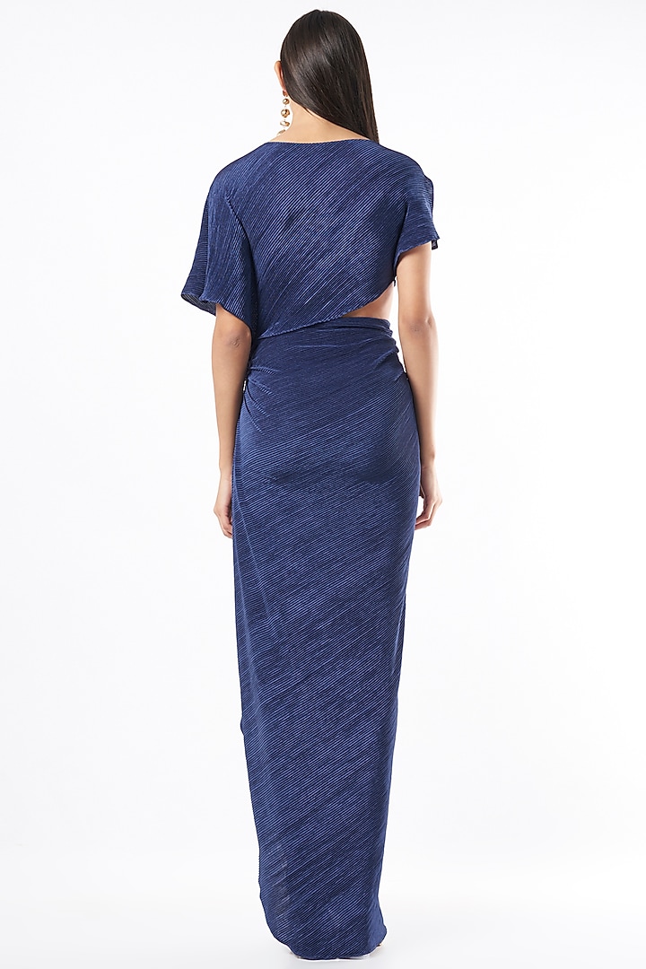 Midnight Blue Draped Gown by NA-KA at Pernia's Pop Up Shop