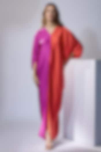 Pink & Orange Satin Kaftan Styled Gown by NA-KA
