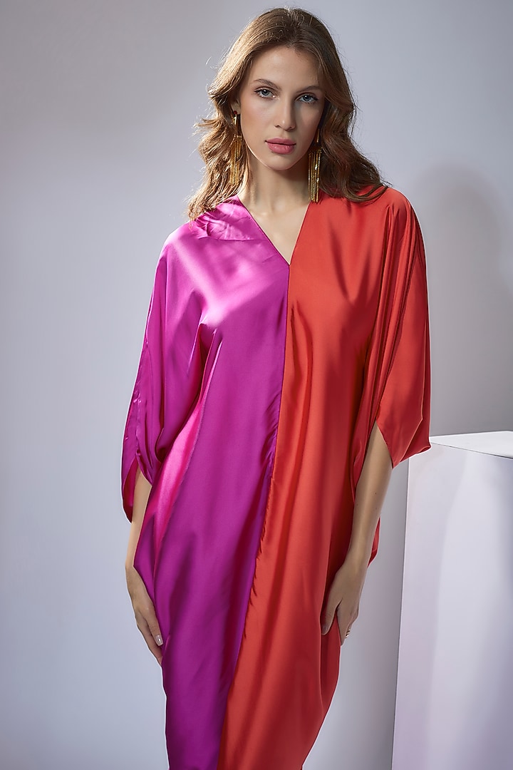 Pink & Orange Satin Kaftan Styled Gown by NA-KA at Pernia's Pop Up Shop