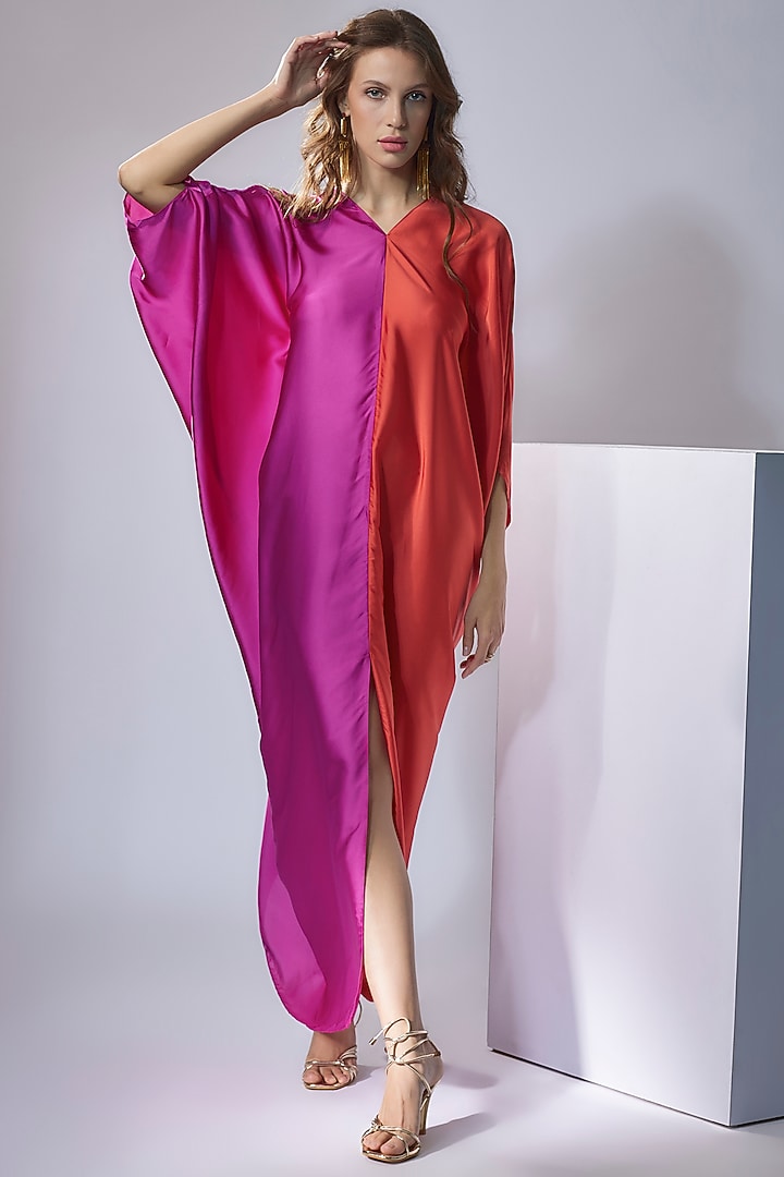 Pink & Orange Satin Kaftan Styled Gown by NA-KA at Pernia's Pop Up Shop
