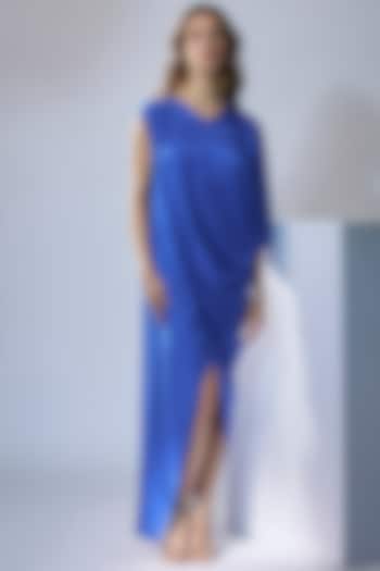 Electric Blue Satin Draped Dress by NA-KA