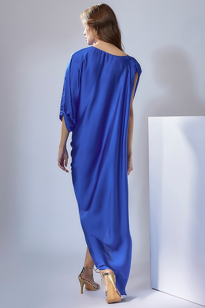 Electric Blue Satin Draped Summer Dress by NA-KA at Pernia's Pop Up Shop