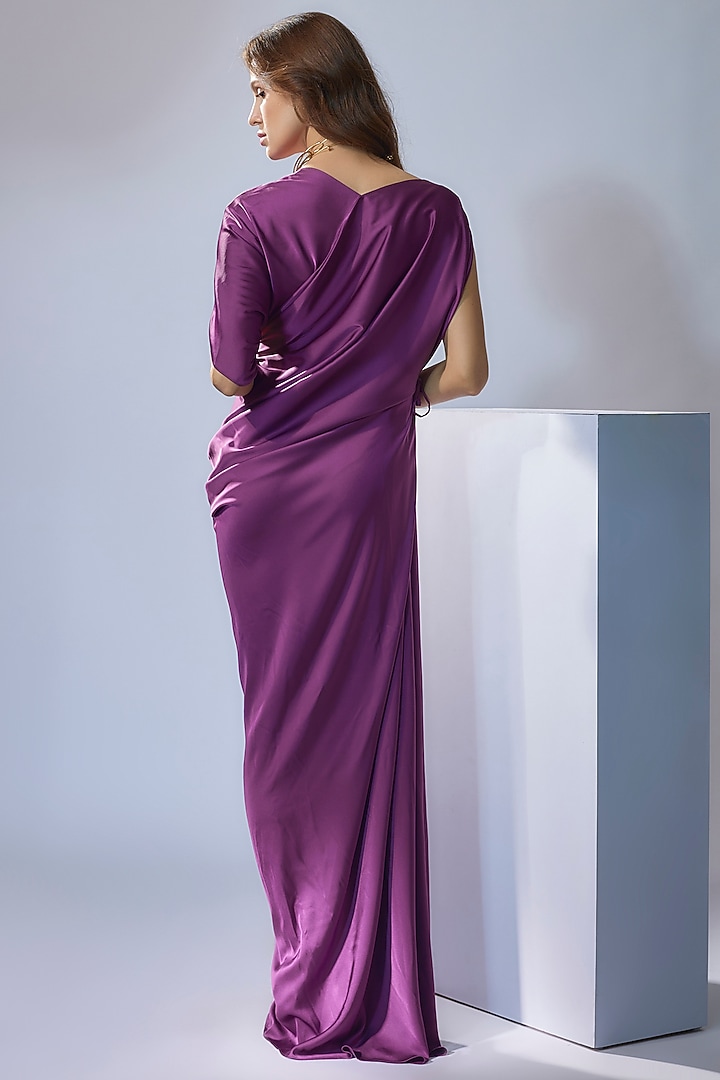 Wine Satin Draped Gown by NA-KA at Pernia's Pop Up Shop