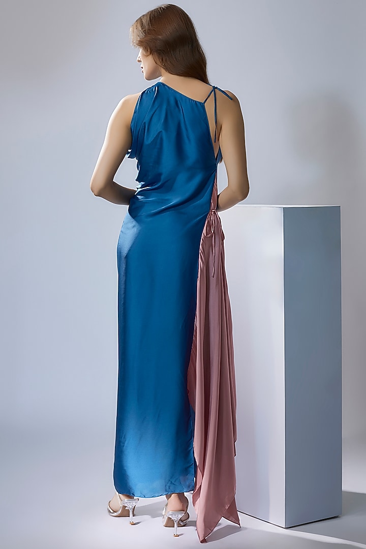 Teal & Dull Pink Satin Draped Summer Dress by NA-KA at Pernia's Pop Up Shop