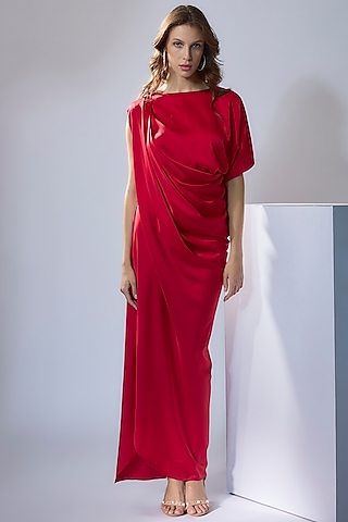 Buy Red Satin Gown for Women Online from India's Luxury Designers 2024