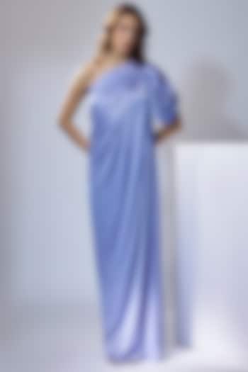 Periwinkle Blue Satin One-Shoulder Draped Gown by NA-KA