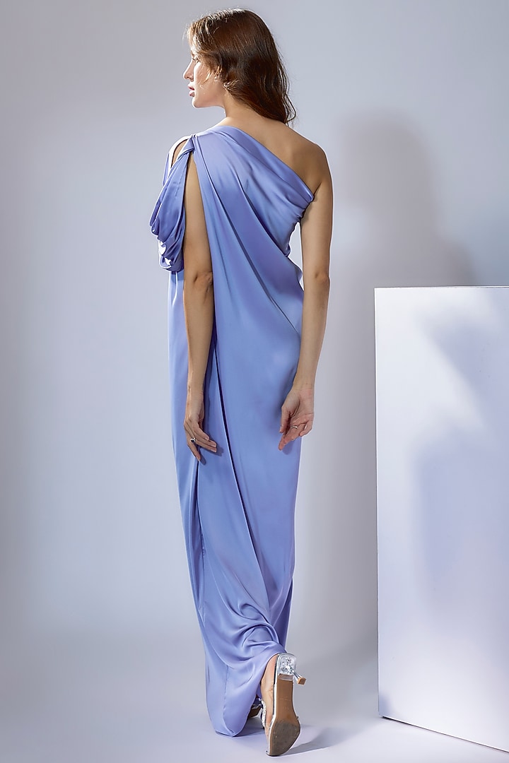 Periwinkle Blue Satin One-Shoulder Draped Gown by NA-KA at Pernia's Pop Up Shop