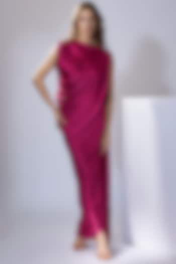 Fuschia Pink Satin Draped Dress by NA-KA at Pernia's Pop Up Shop