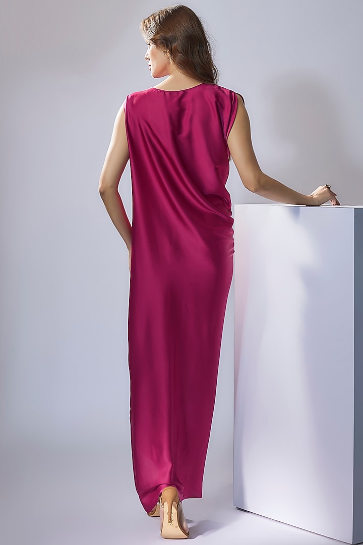 Fuschia Pink Satin Draped Summer Dress by NA-KA at Pernia's Pop Up Shop