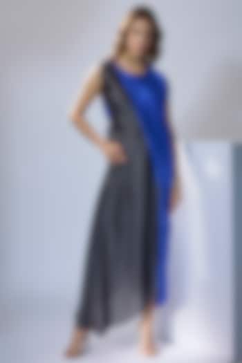 Grey & Electric Blue Satin Color Blocked Dress by NA-KA