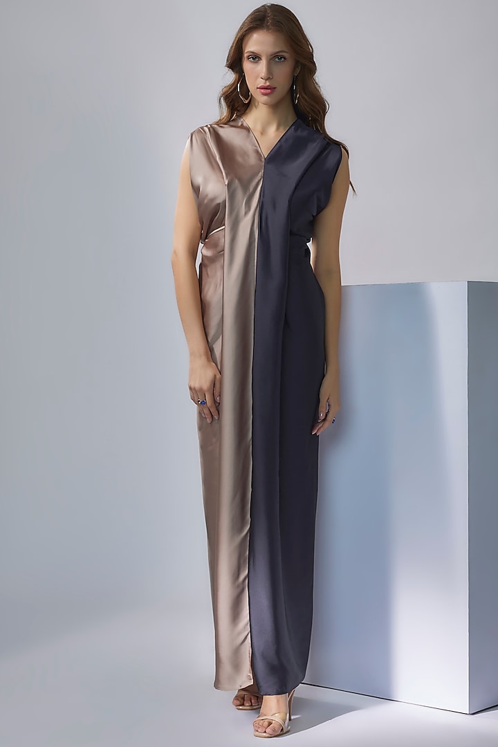 Violet & Nude Satin Draped Gown by NA-KA