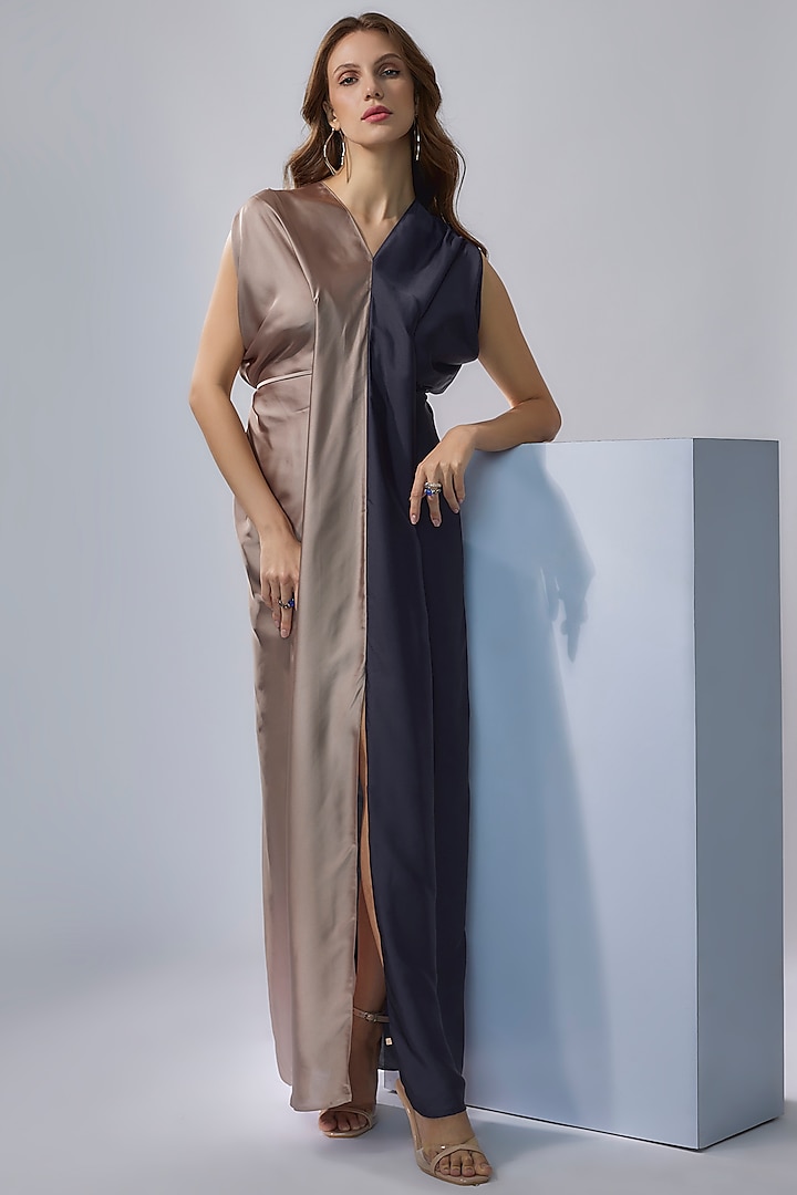 Violet & Nude Satin Draped Gown by NA-KA at Pernia's Pop Up Shop