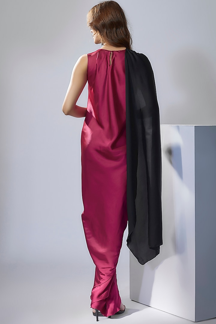 Black & Maroon Satin Draped Gown by NA-KA at Pernia's Pop Up Shop
