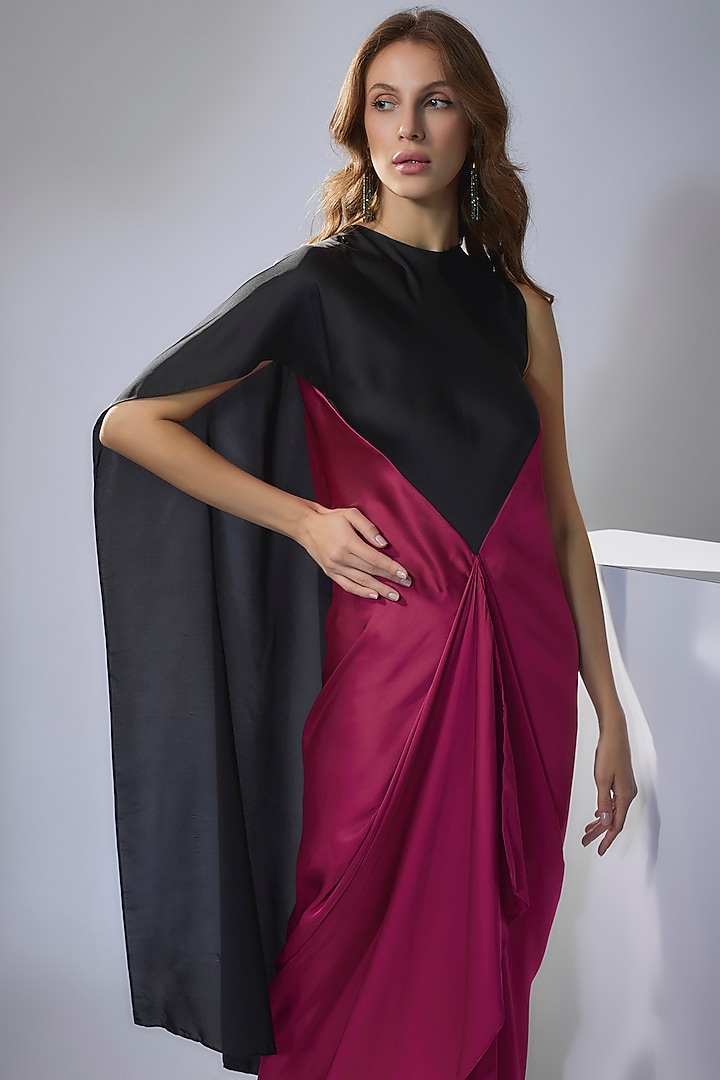 Black & Maroon Satin Draped Gown by NA-KA at Pernia's Pop Up Shop