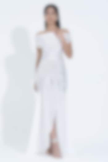 White Silk Draped Off-Shoulder Gown by NA-KA at Pernia's Pop Up Shop