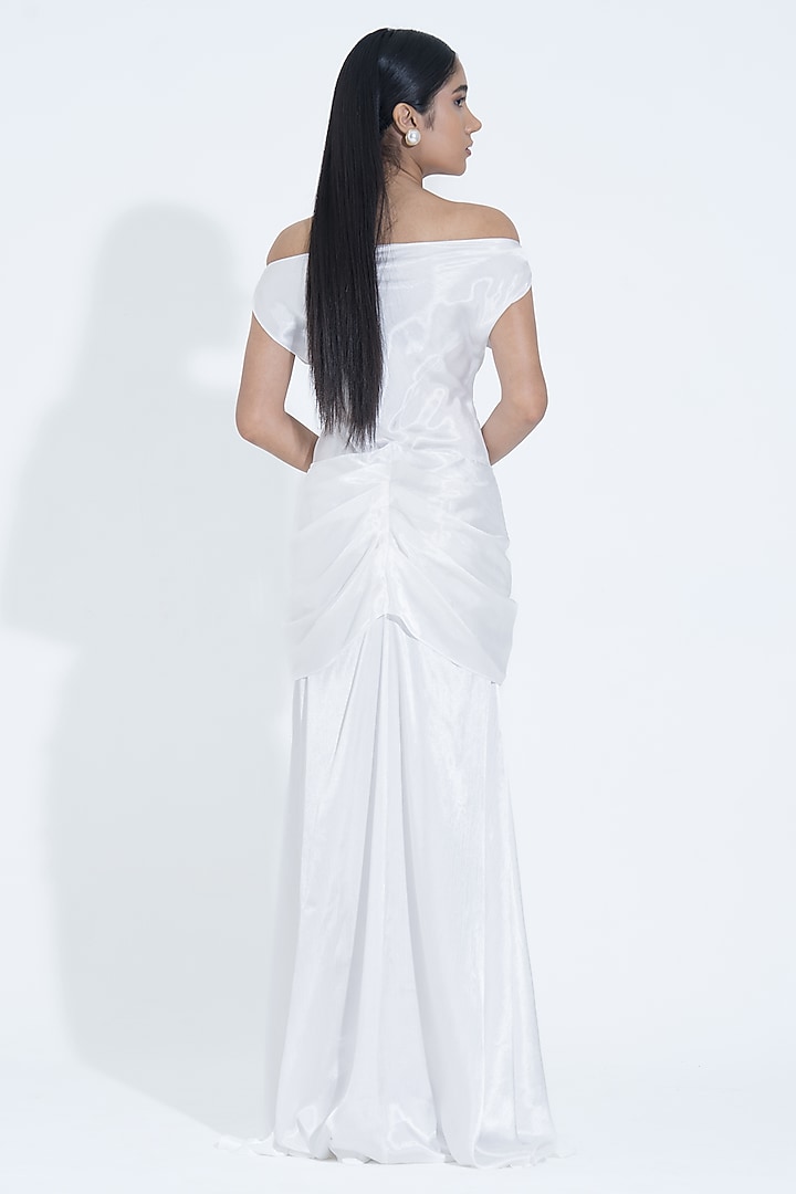 White Silk Draped Off-Shoulder Gown by NA-KA at Pernia's Pop Up Shop
