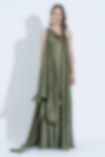 Olive Green Silk Asymmetrical Gown by NA-KA at Pernia's Pop Up Shop
