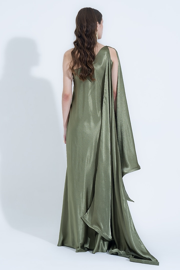 Olive Green Silk Asymmetrical Gown by NA-KA at Pernia's Pop Up Shop