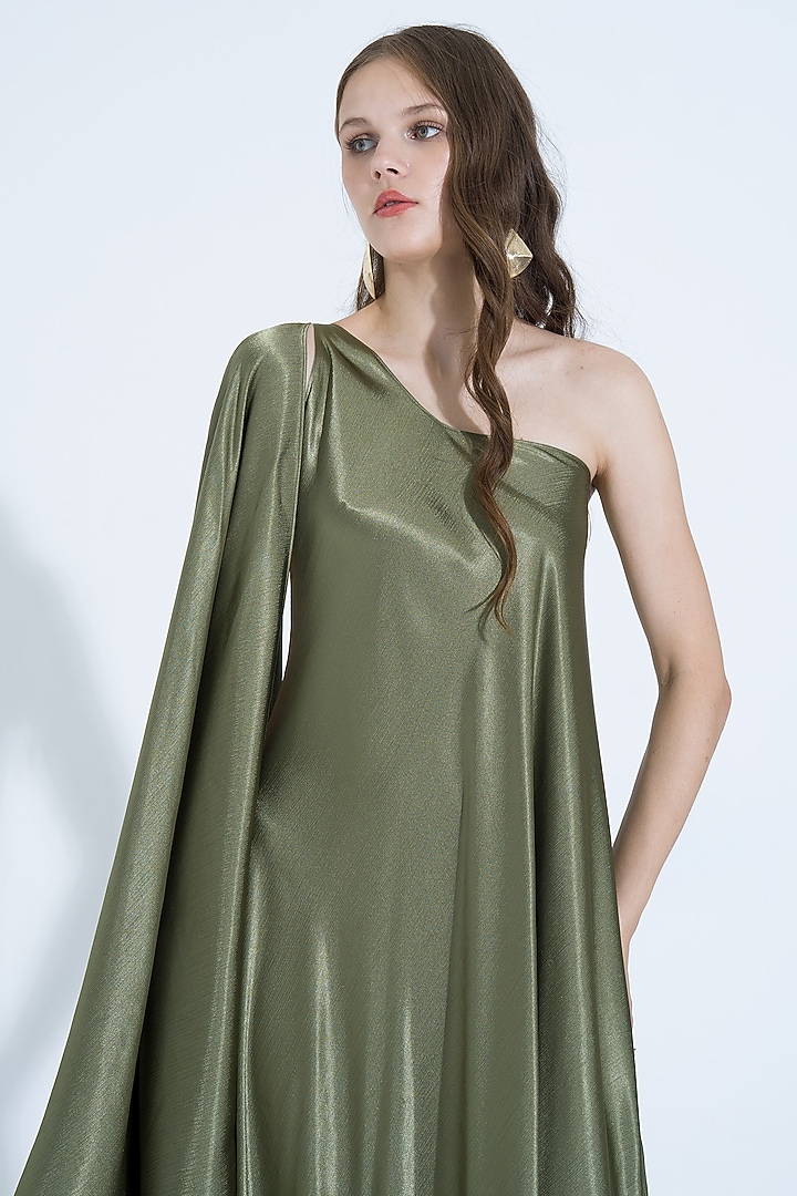 Olive Green Silk Asymmetrical Gown by NA-KA at Pernia's Pop Up Shop