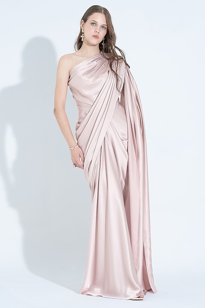Pale Blush Satin One-Shoulder Pleated Gown by NA-KA at Pernia's Pop Up Shop