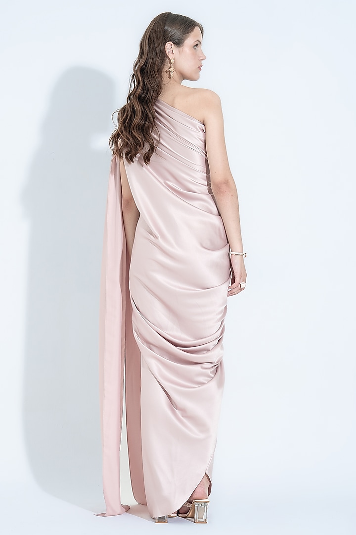 Pale Blush Satin One-Shoulder Pleated Gown by NA-KA at Pernia's Pop Up Shop