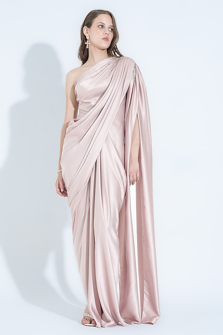 Pale Blush Satin One-Shoulder Pleated Gown by NA-KA at Pernia's Pop Up Shop