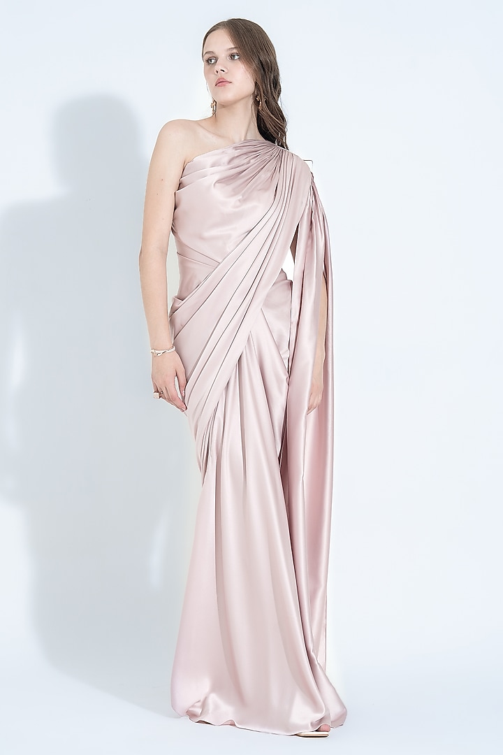 Pale Blush Satin One-Shoulder Pleated Gown by NA-KA at Pernia's Pop Up Shop