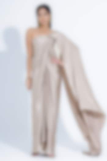 White Gold Silk Draped Slit Gown by NA-KA at Pernia's Pop Up Shop
