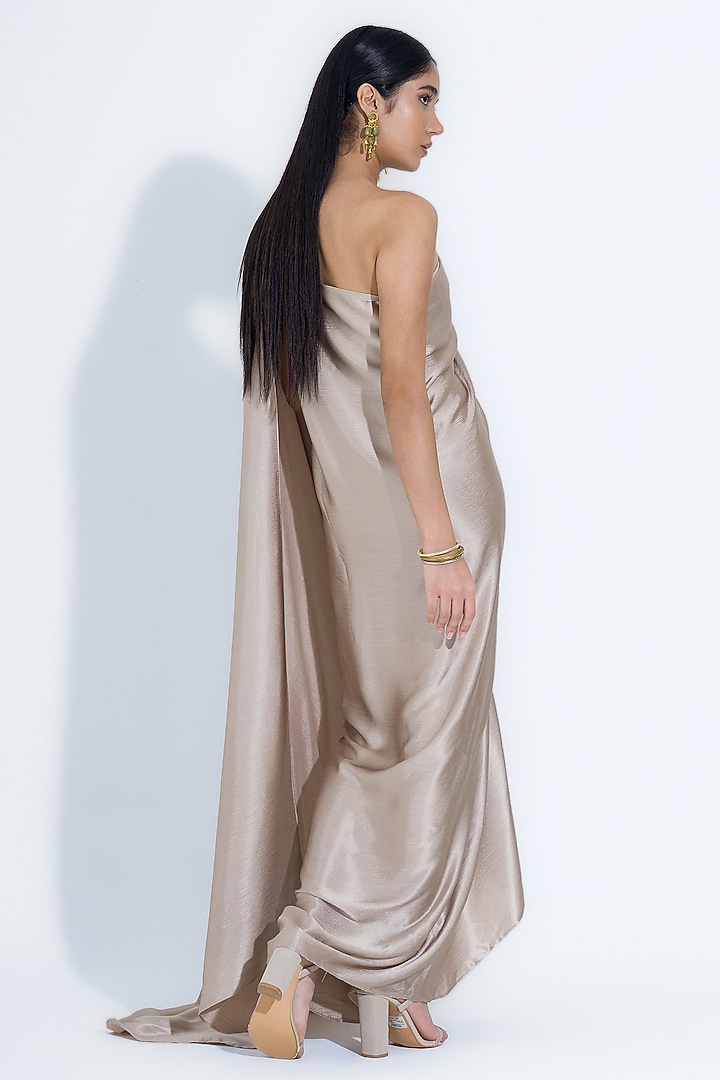 White Gold Silk Draped Slit Gown by NA-KA at Pernia's Pop Up Shop