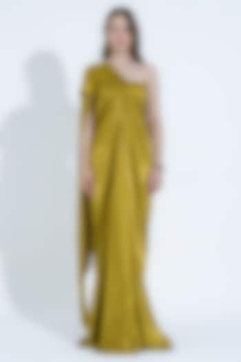 Pear Green Silk Asymmetrical One-Shoulder Gown by NA-KA at Pernia's Pop Up Shop