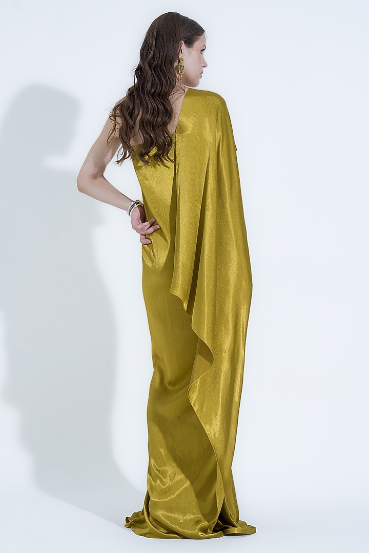 Pear Green Silk Asymmetrical One-Shoulder Gown by NA-KA at Pernia's Pop Up Shop