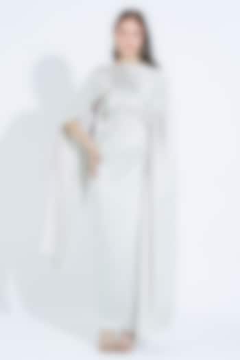 Ivory Satin Draped Cape Gown by NA-KA at Pernia's Pop Up Shop