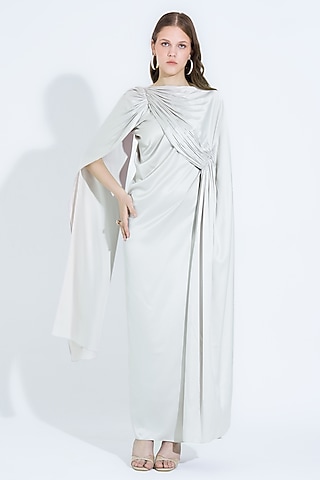 Ivory Satin Draped Cape Gown by NA-KA