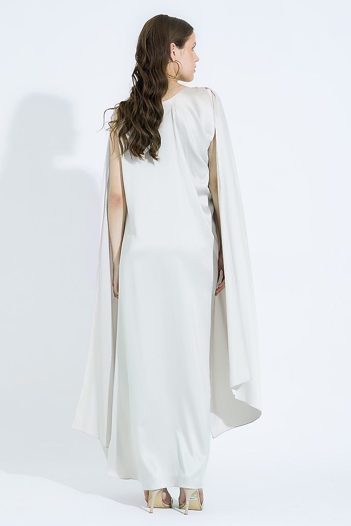 Ivory Satin Draped Cape Gown by NA-KA at Pernia's Pop Up Shop