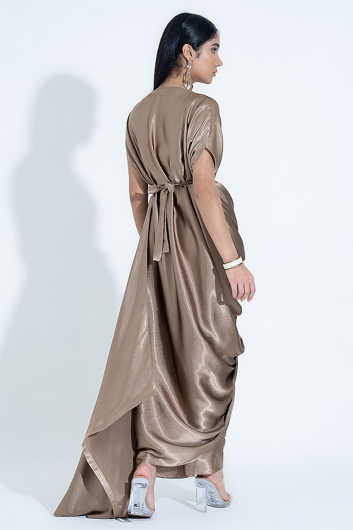 Antique Gold Silk Kaftan-Style Trail Gown by NA-KA at Pernia's Pop Up Shop
