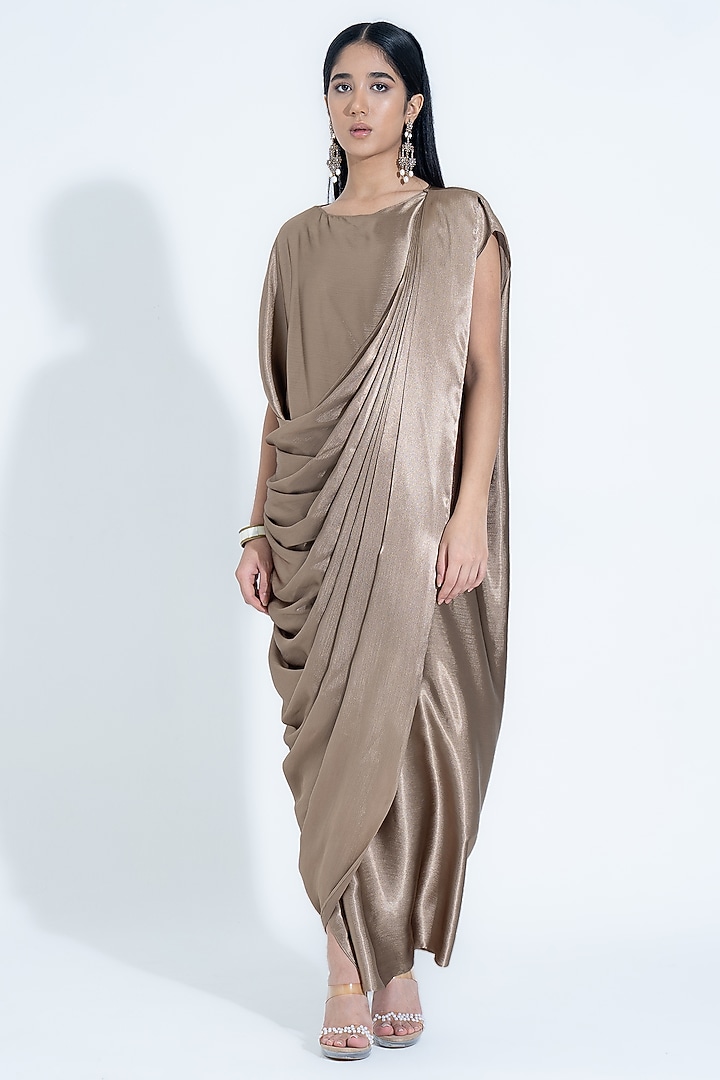 Antique Gold Silk Kaftan-Style Trail Gown by NA-KA at Pernia's Pop Up Shop