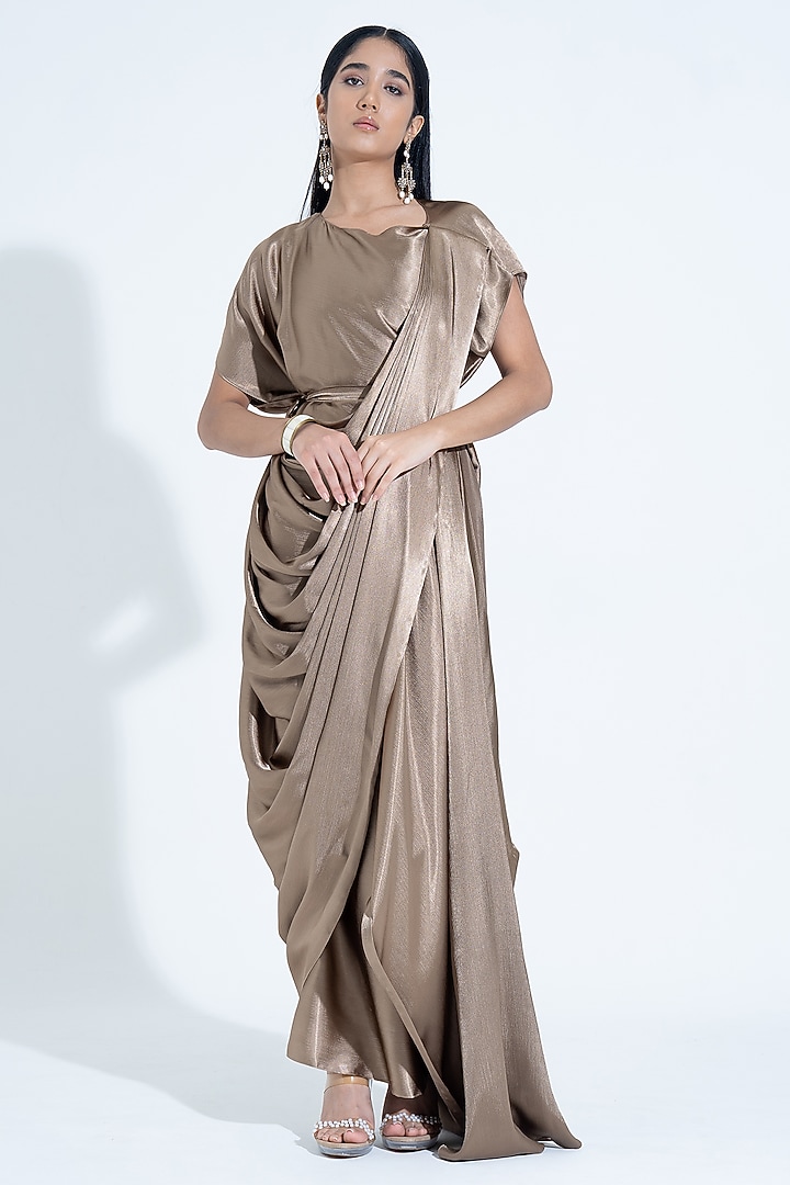 Antique Gold Silk Kaftan-Style Trail Gown by NA-KA at Pernia's Pop Up Shop