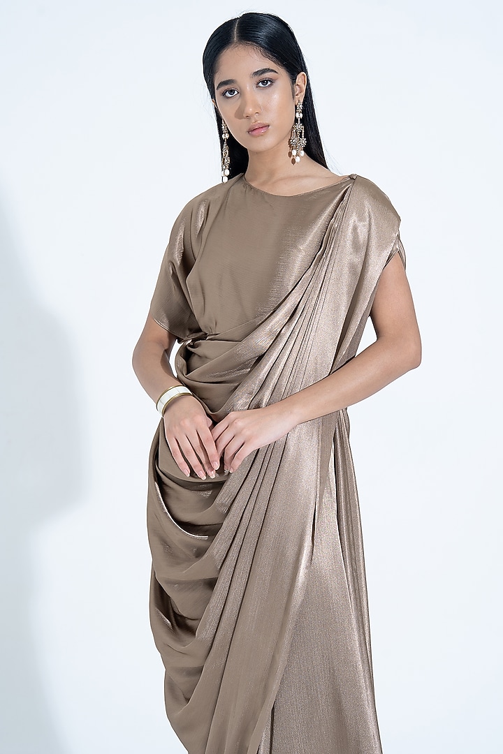 Antique Gold Silk Kaftan-Style Trail Gown by NA-KA at Pernia's Pop Up Shop