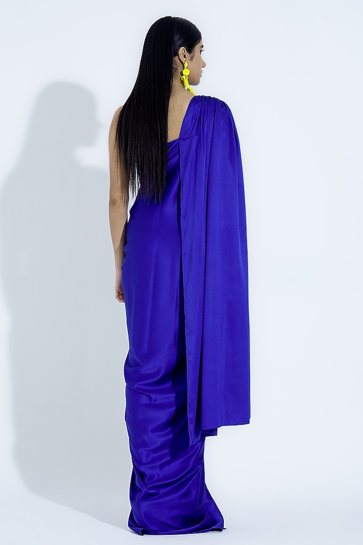 Royal Blue Satin Asymmetrical Draped Gown by NA-KA at Pernia's Pop Up Shop