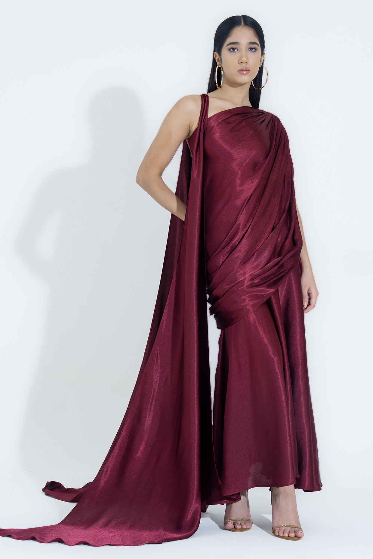 NA-KA Maroon Silk Fluid Skirt Set
