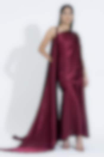 Maroon Silk Fluid Skirt Set by NA-KA at Pernia's Pop Up Shop